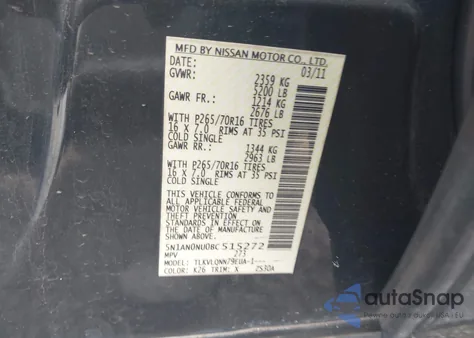 2011 Nissan Xterra X from USA, damaged, VIN 5N1AN0NU0BC515272